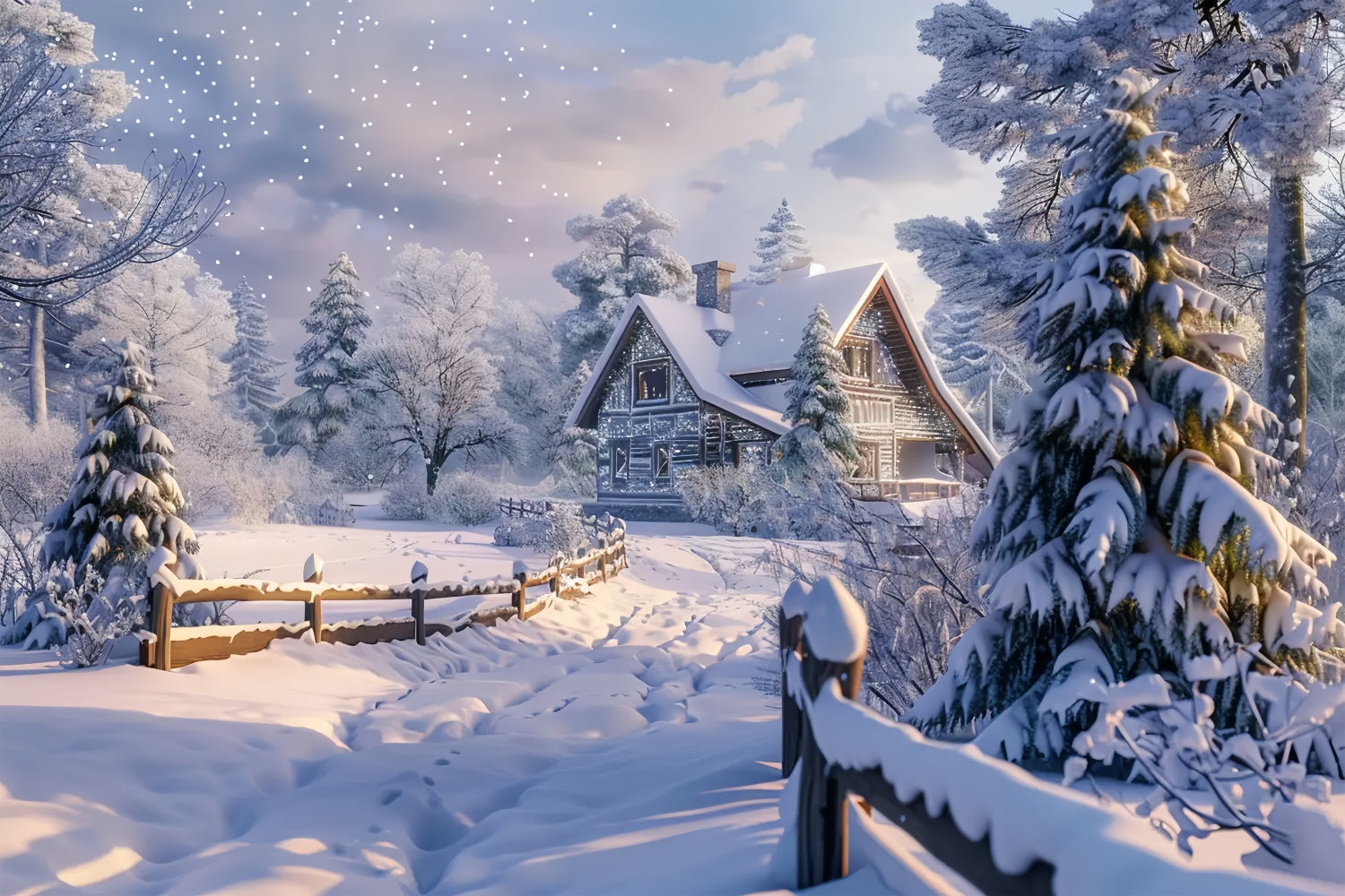 Snow-Covered Christmas Cabin in Forest Backdrop BRP8-63