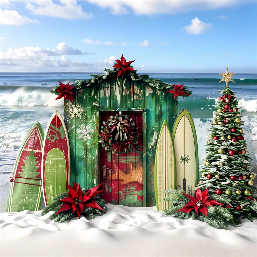 Christmas Surf Shack by the Beach Backdrop BRP8-67