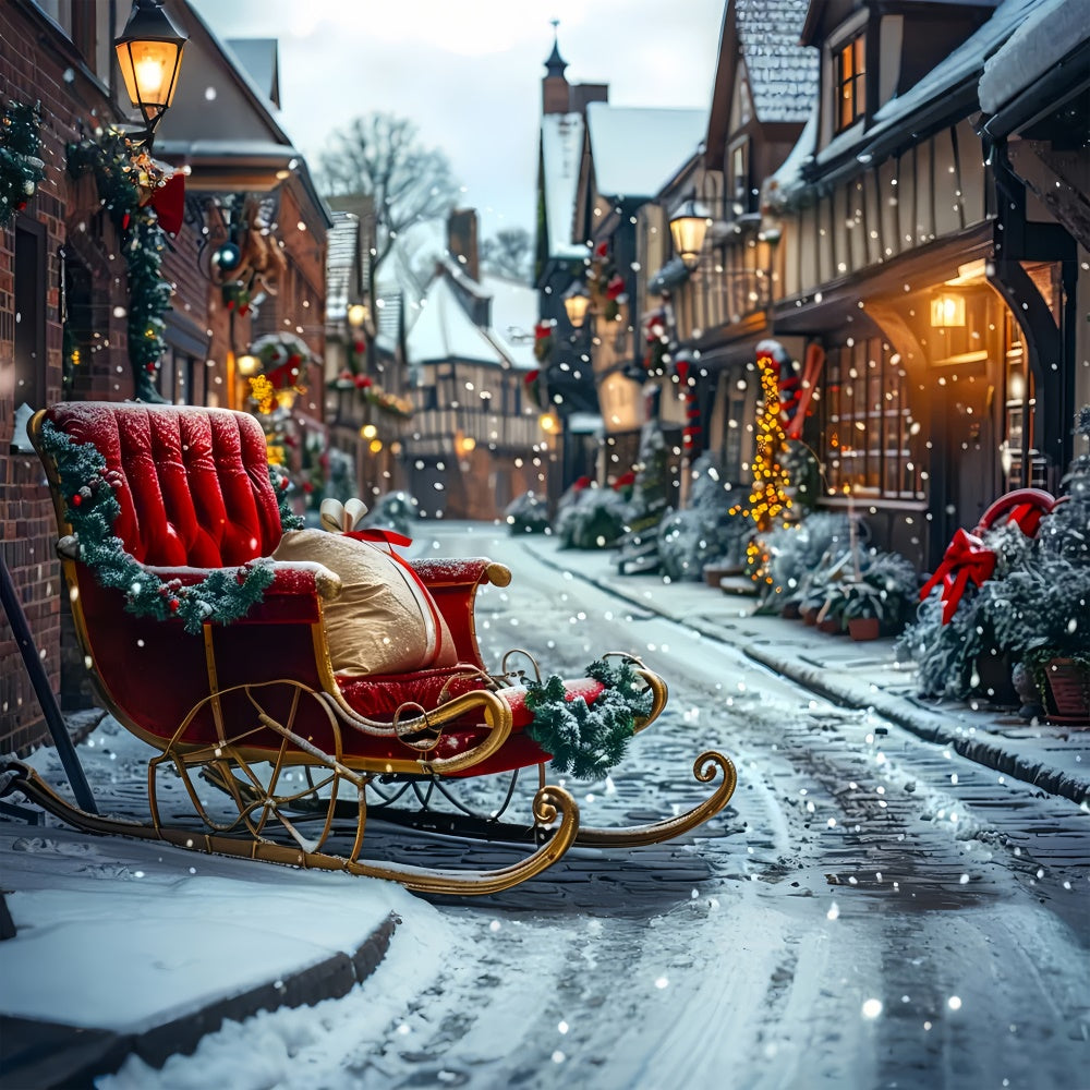 Snow-Covered Village with Christmas Sleigh Backdrop BRP8-72