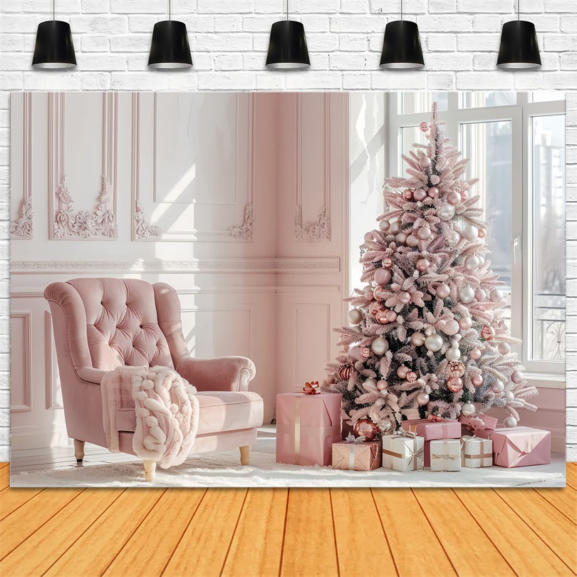 Elegant Pink Christmas Tree with Gifts Backdrop BRP8-75