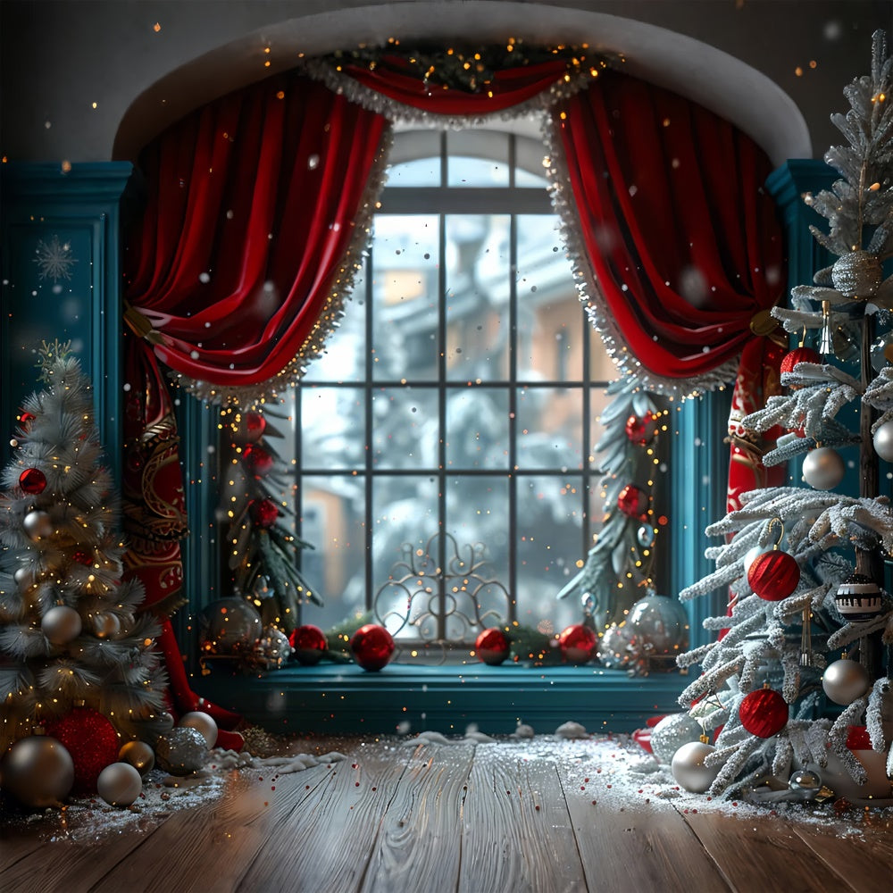 Frosted Trees Festive Ornaments Window Backdrop BRP9-101