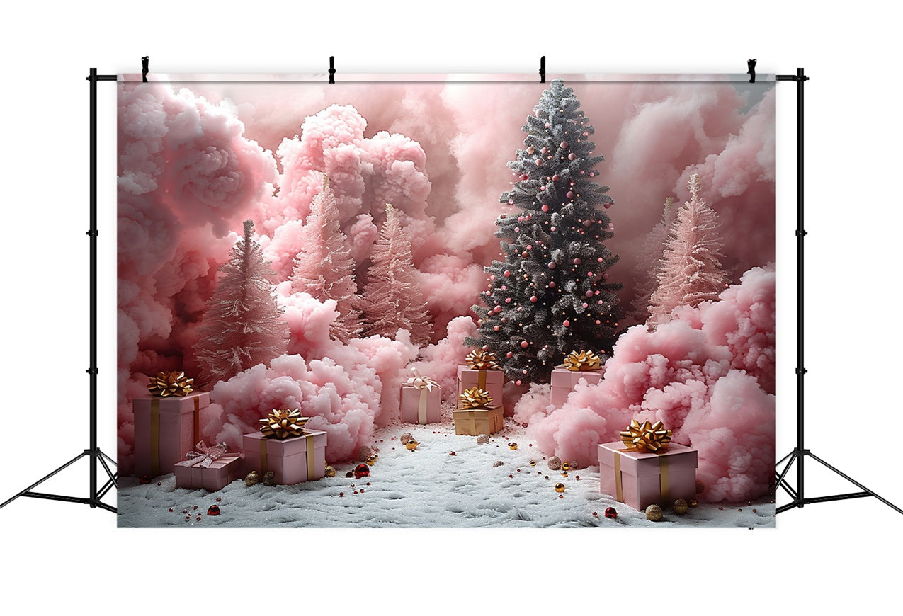 Enchanted Snowy Pink Forest Christmas Gift Backdrop BRP9-103