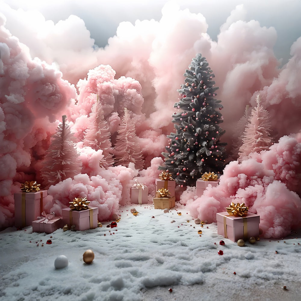 Enchanted Snowy Pink Forest Christmas Gift Backdrop BRP9-103