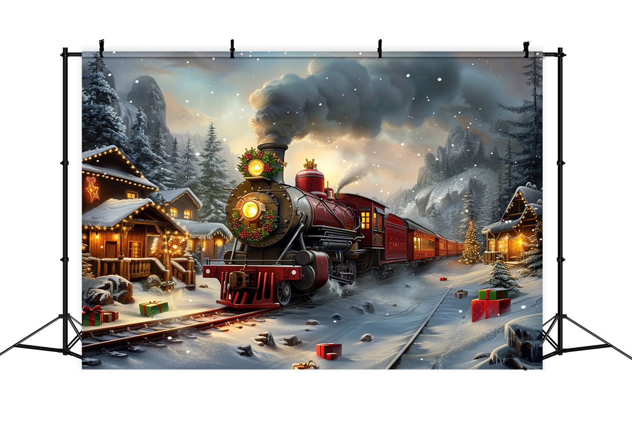 Vintage Christmas Express Through Snowy Village Backdrop BRP9-111