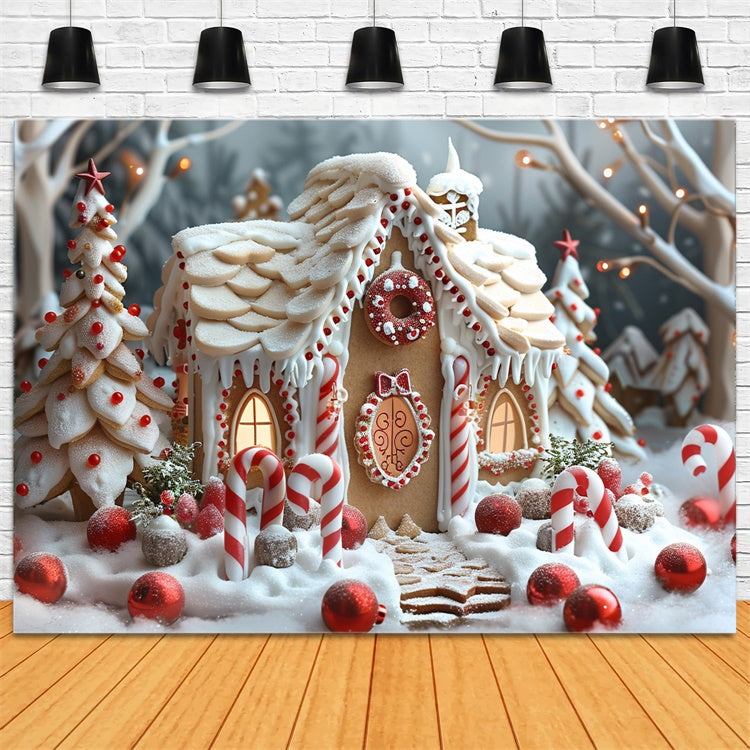 Candy Cane Christmas Village Gingerbread House Backdrop BRP9-112