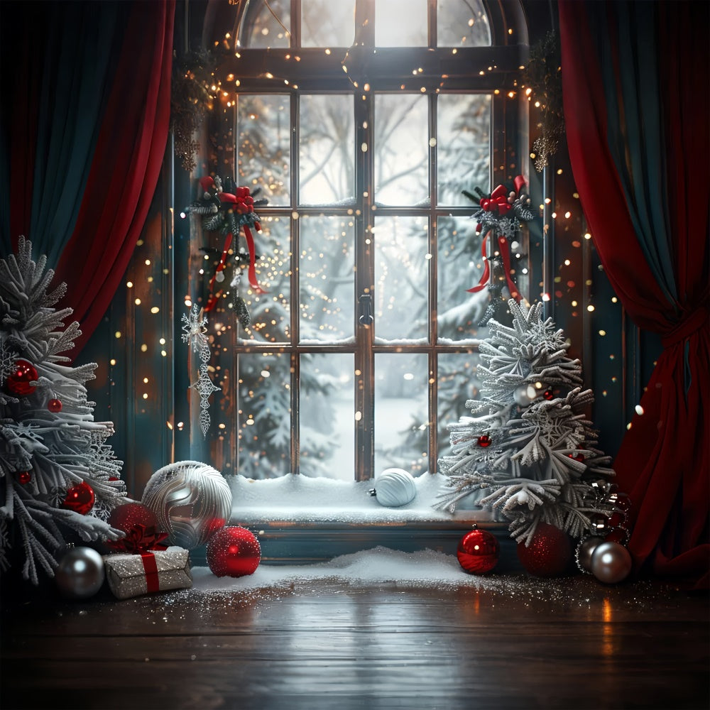 Red and Green Decor Frosty Window Christmas Backdrop BRP9-121