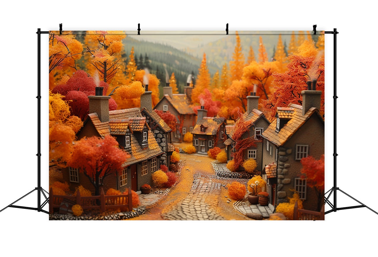 Autumn Dream Village Orange Red Trees Backdrop BRP9-150