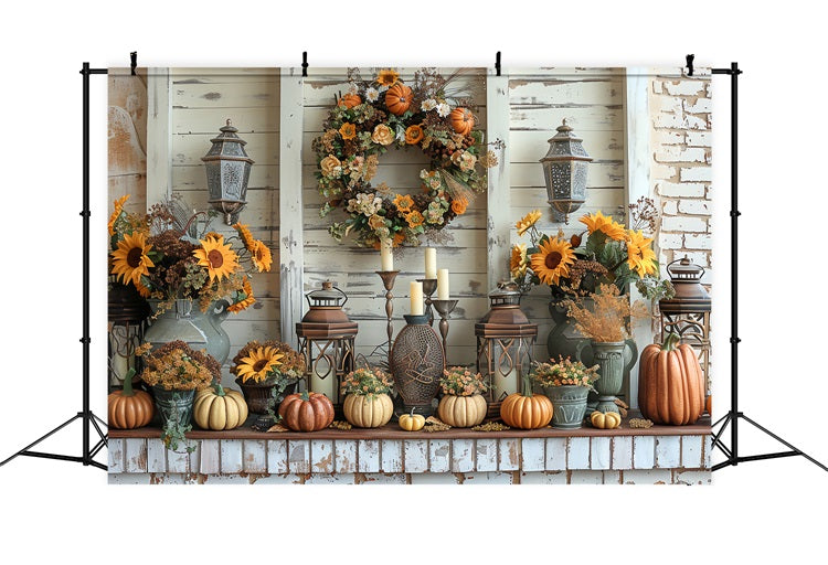 Fall Harvest Pumpkin Wreath Sunflowers Backdrop BRP9-158