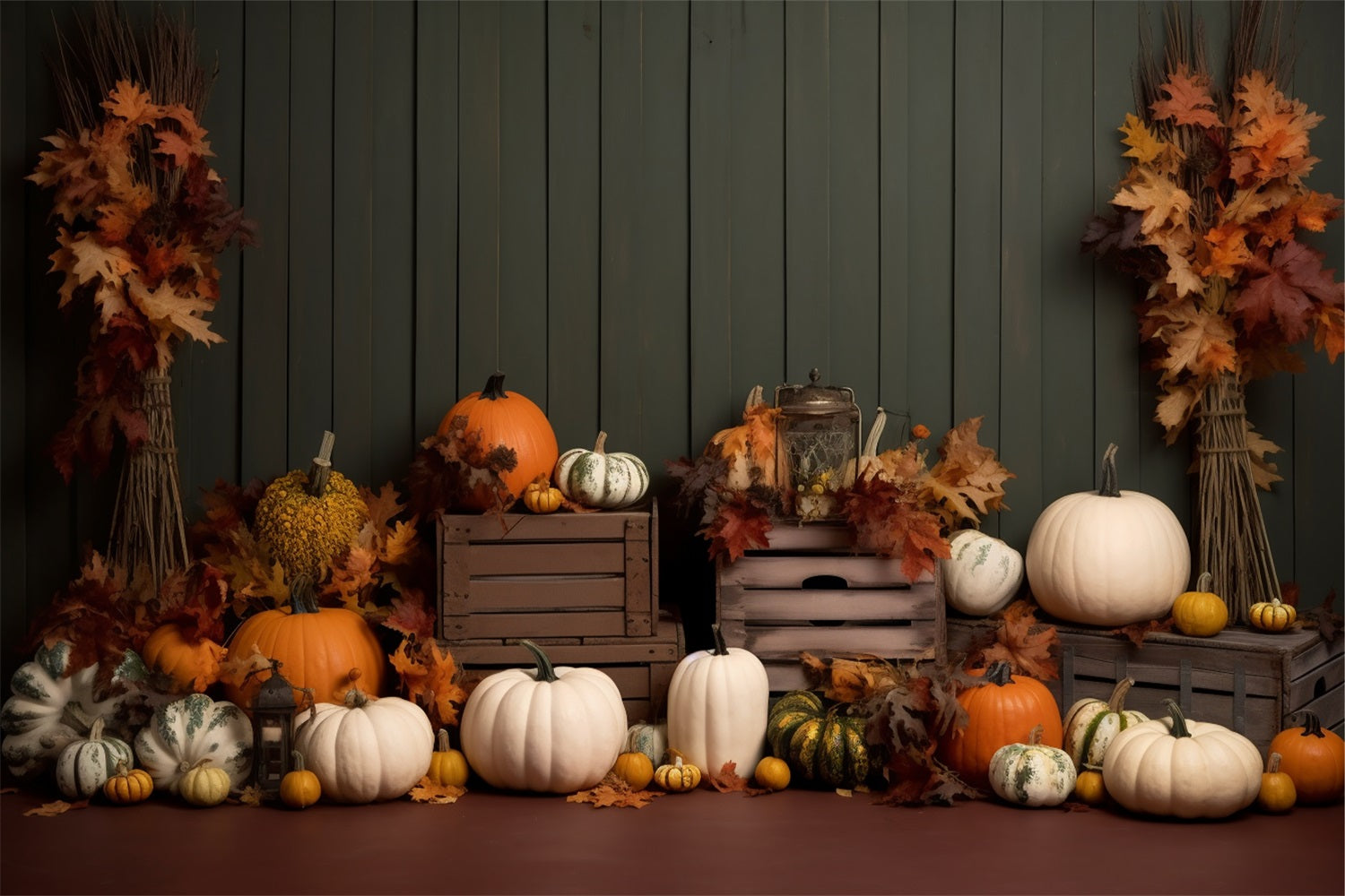 Cozy Farmhouse Pumpkins Autumn Leaves Backdrop BRP9-202