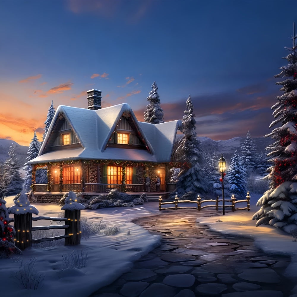 Cozy Winter Cabin Frosty Mountain Scene Backdrop BRP9-239