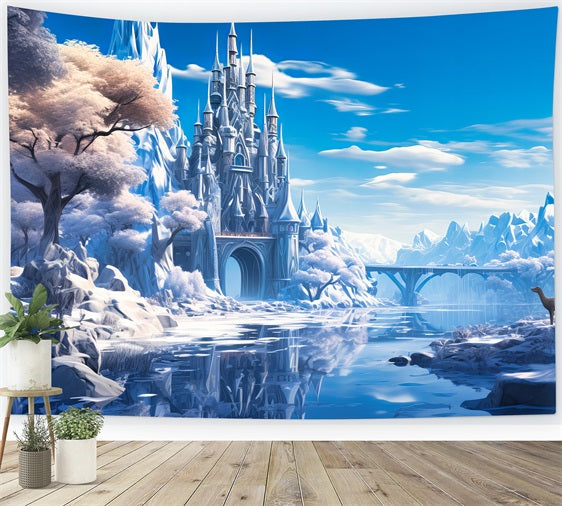 Winter Castle Reflection Frozen River Backdrop BRP9-244