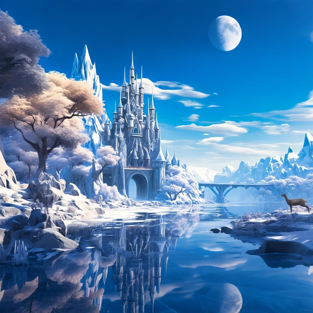 Winter Castle Reflection Frozen River Backdrop BRP9-244