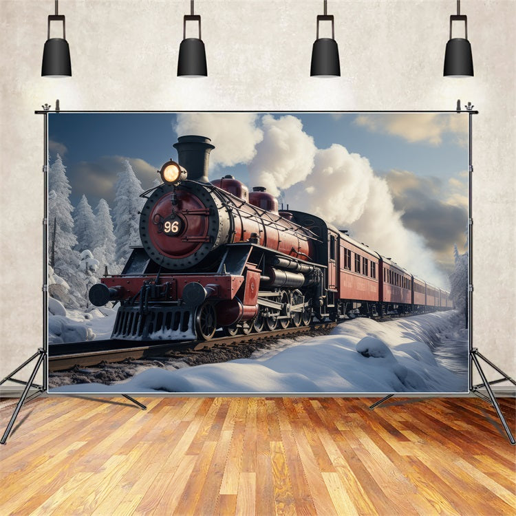 Winter Snowy Railroad Vintage Steam Train Backdrop BRP9-249
