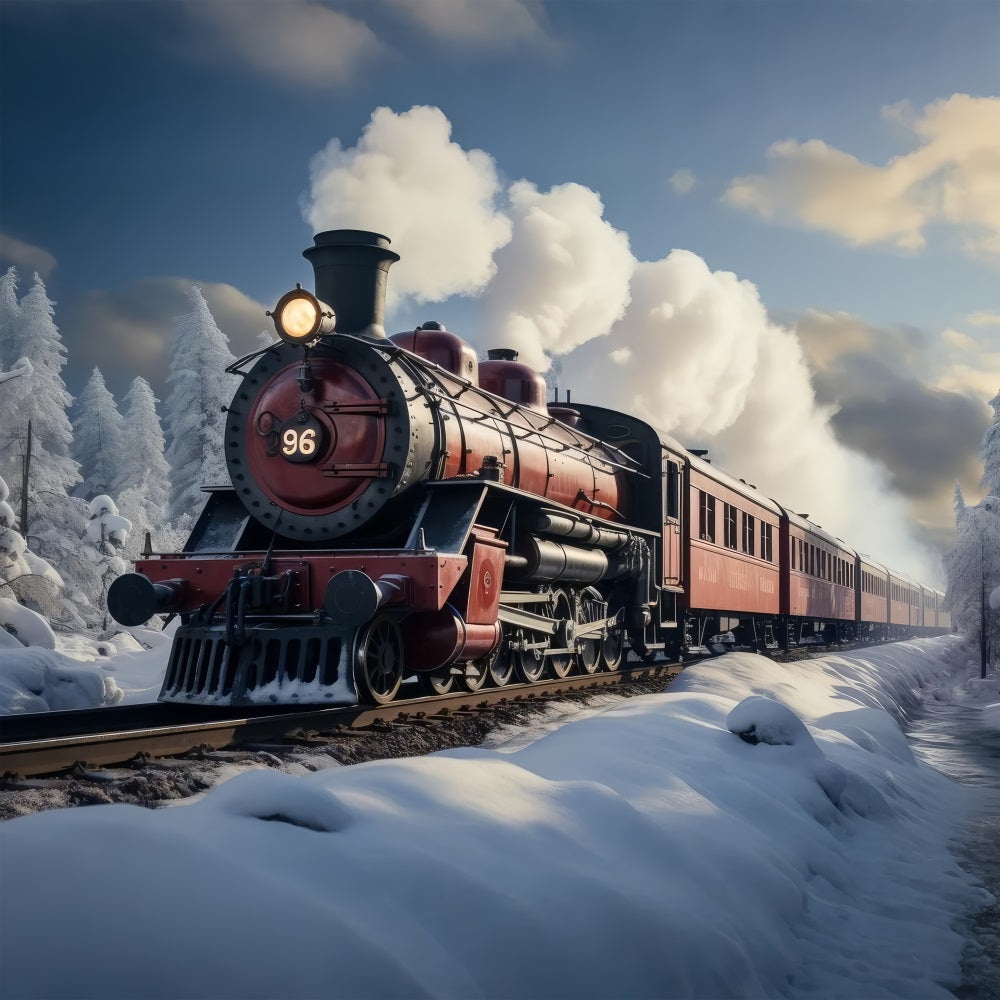 Winter Snowy Railroad Vintage Steam Train Backdrop BRP9-249