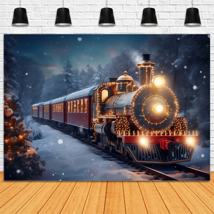 Glowing Steam Engine Winter Wonderland Backdrop BRP9-251