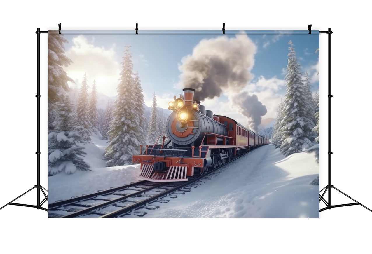 Winter Bright Snowy Morning Train Ride Backdrop BRP9-253