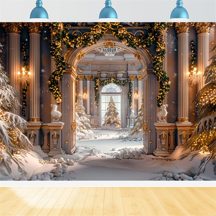 Luxurious Golden Winter Archway Wonderland Backdrop BRP9-255