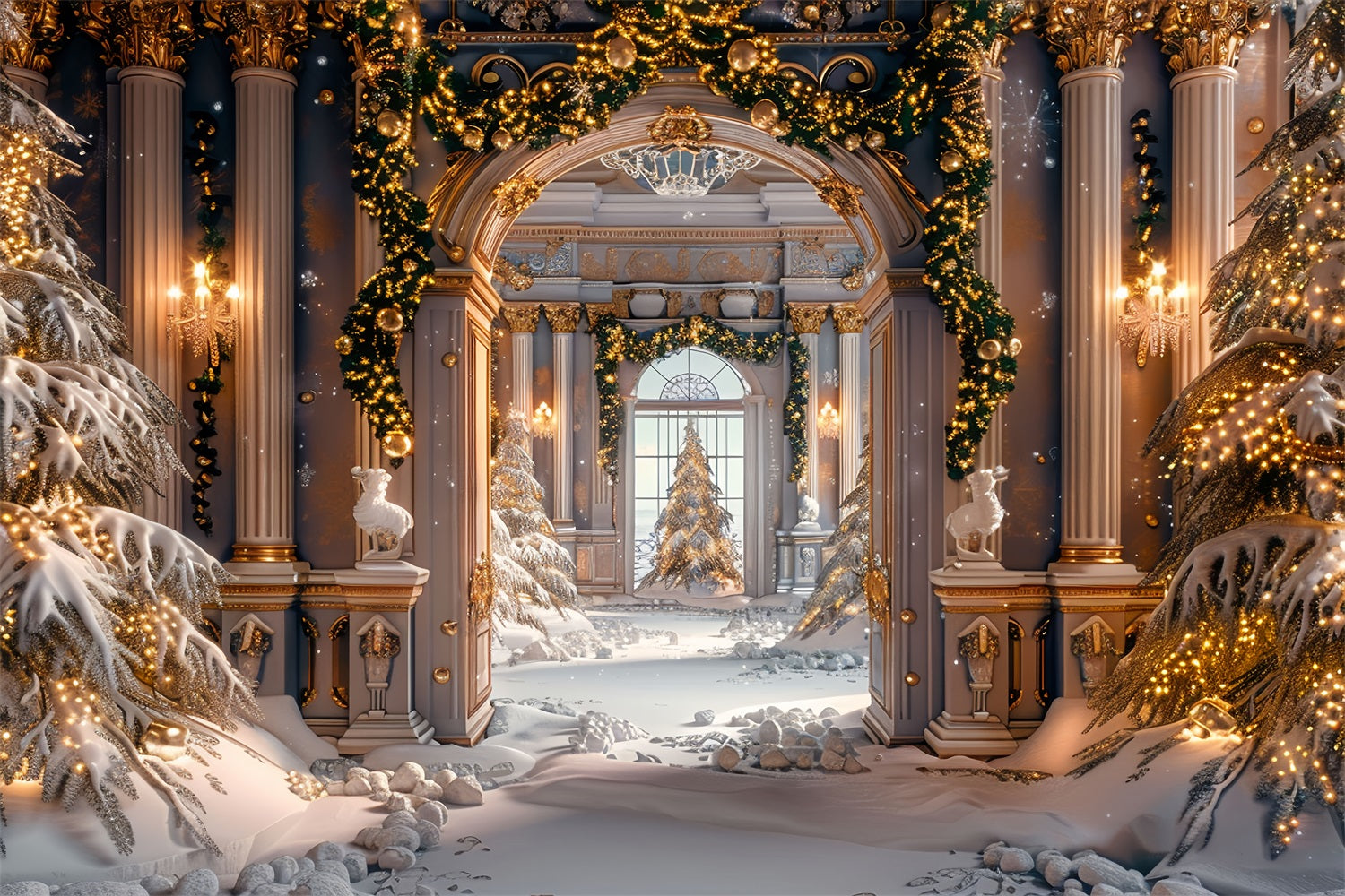 Luxurious Golden Winter Archway Wonderland Backdrop BRP9-255