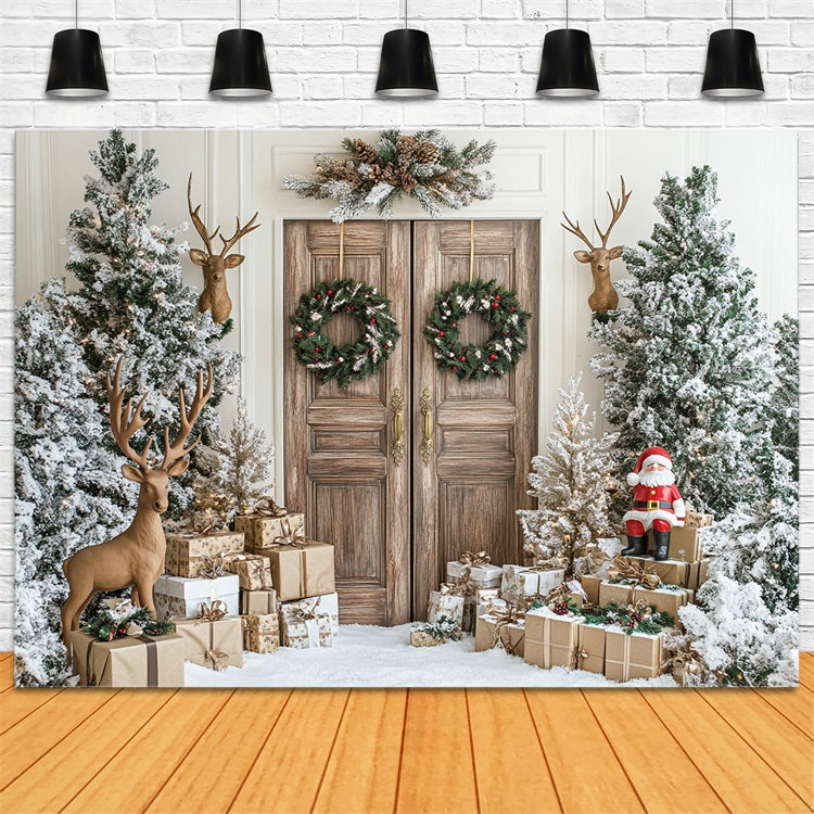 Rustic Winter Door Santa Reindeer Decor Backdrop BRP9-260