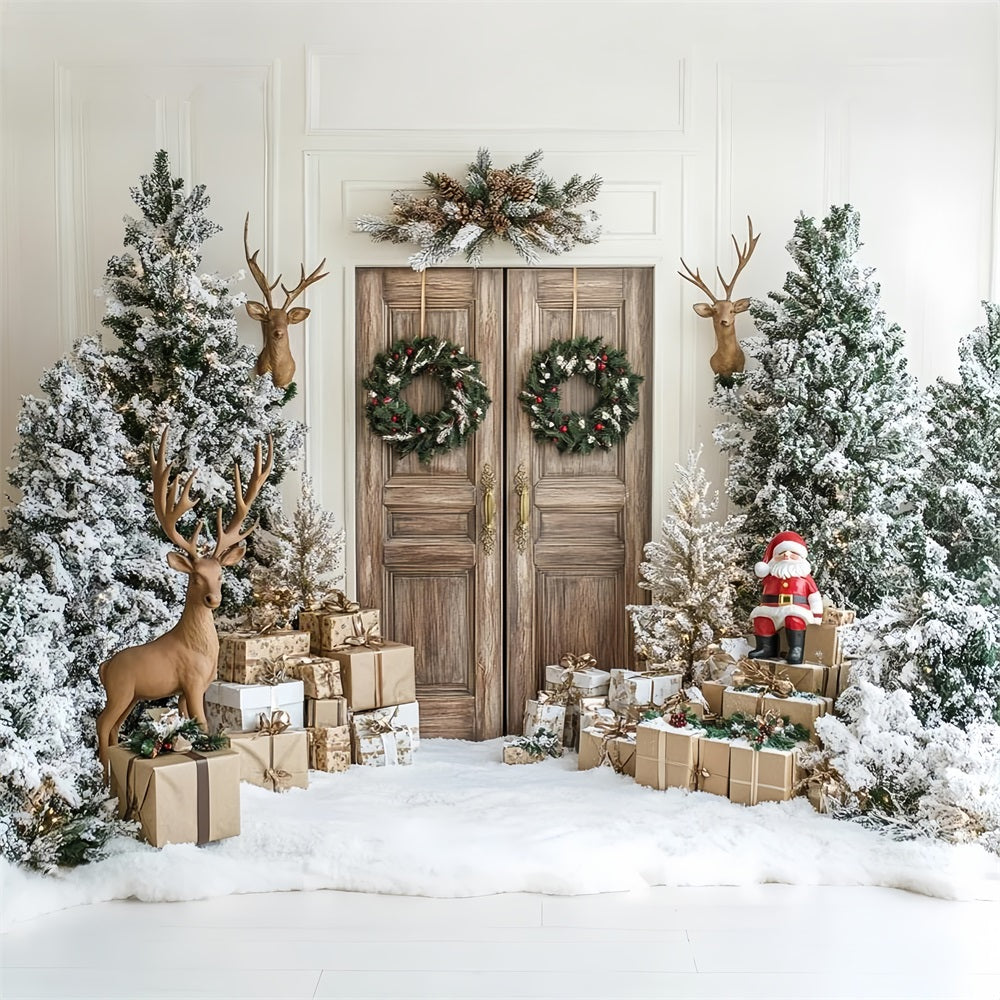 Rustic Winter Door Santa Reindeer Decor Backdrop BRP9-260
