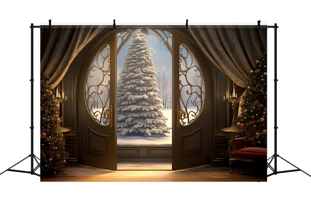 Snowy Christmas Tree Door Winter Wonderland Backdrop BRP9-262