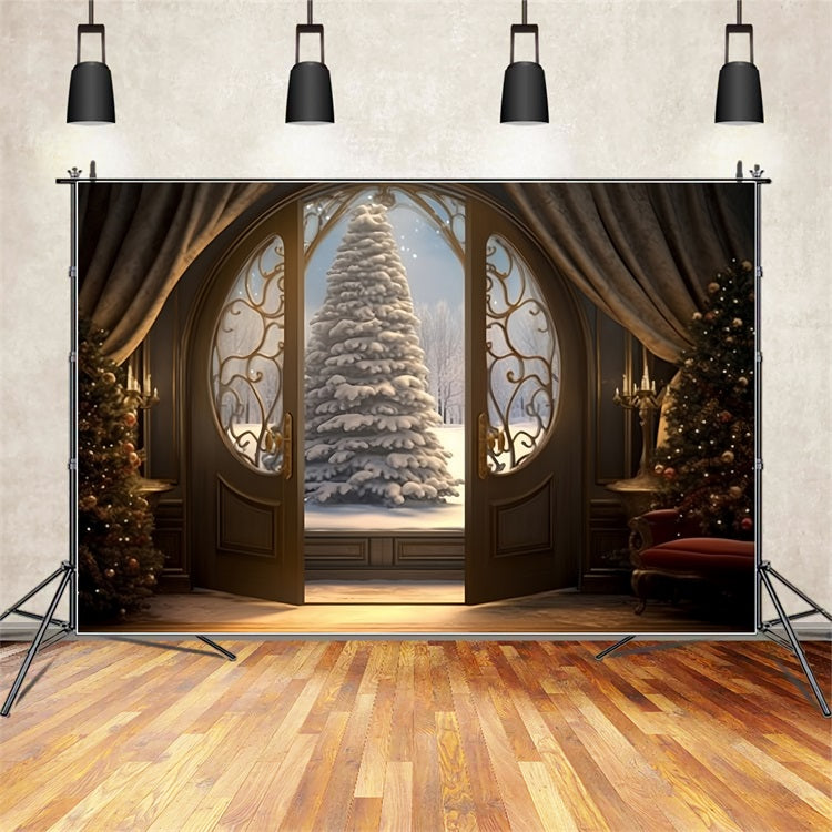 Snowy Christmas Tree Door Winter Wonderland Backdrop BRP9-262