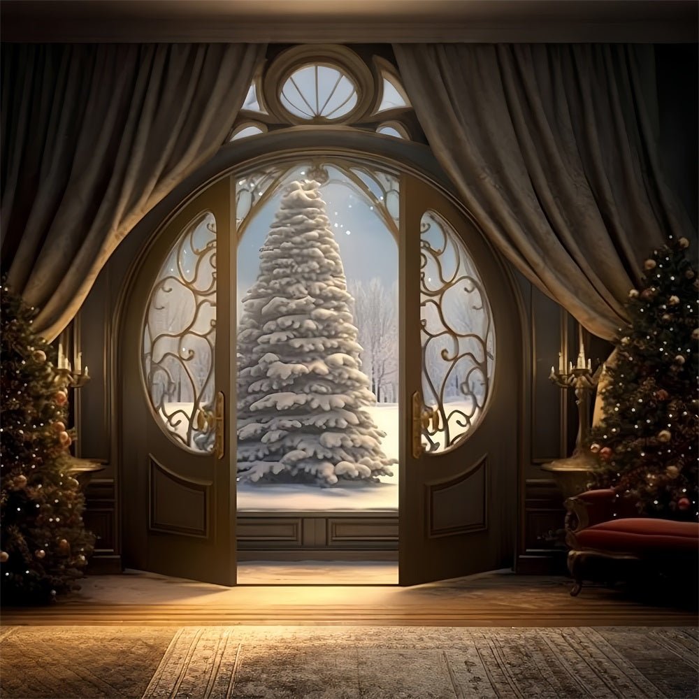 Snowy Christmas Tree Door Winter Wonderland Backdrop BRP9-262