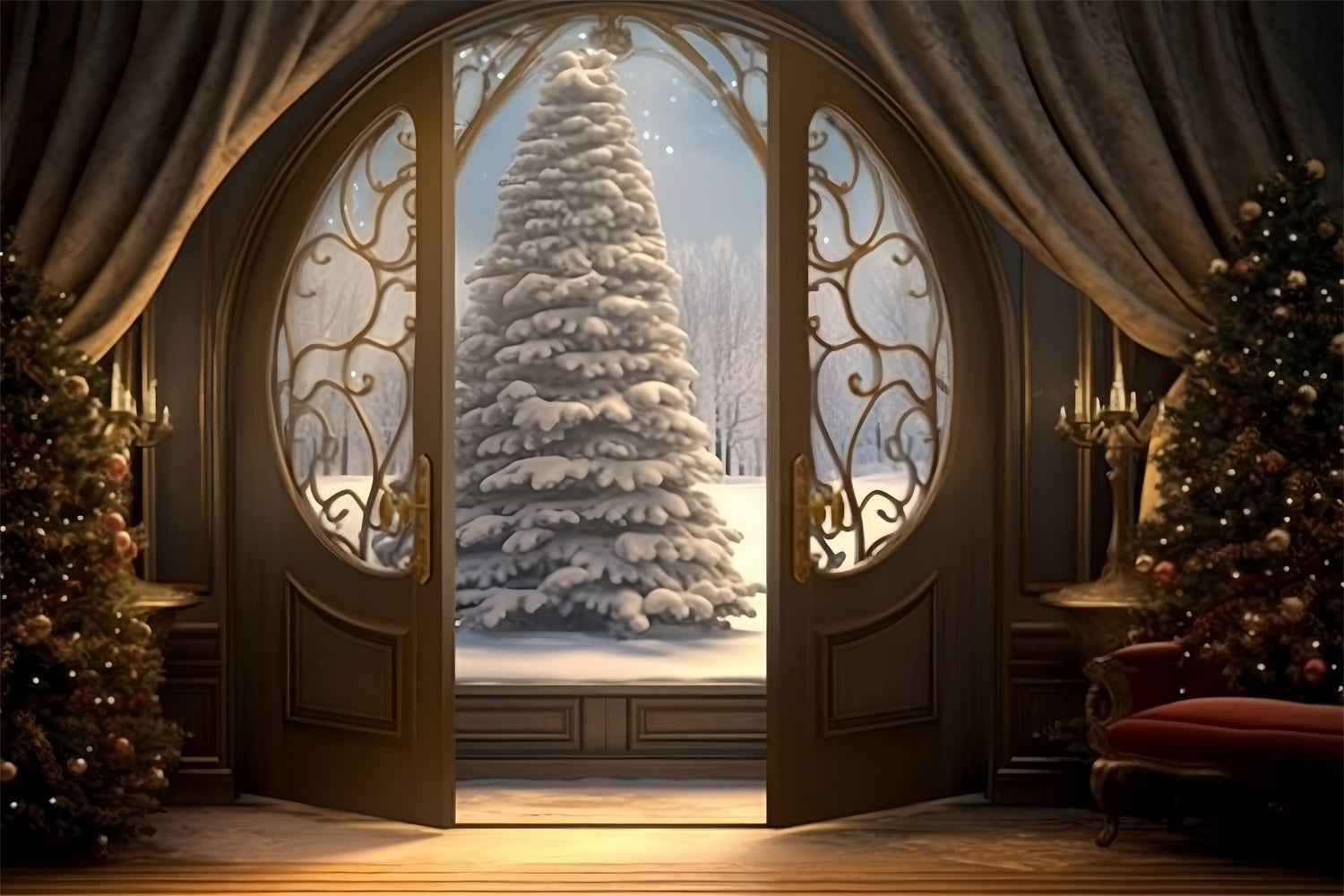 Snowy Christmas Tree Door Winter Wonderland Backdrop BRP9-262