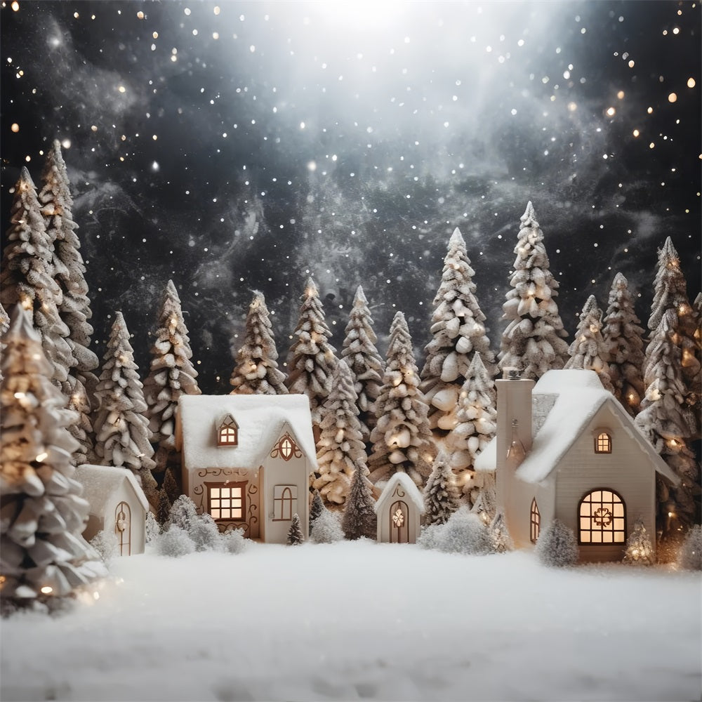 Magical Winter Village Snowy Pines Houses Backdrop BRP9-272