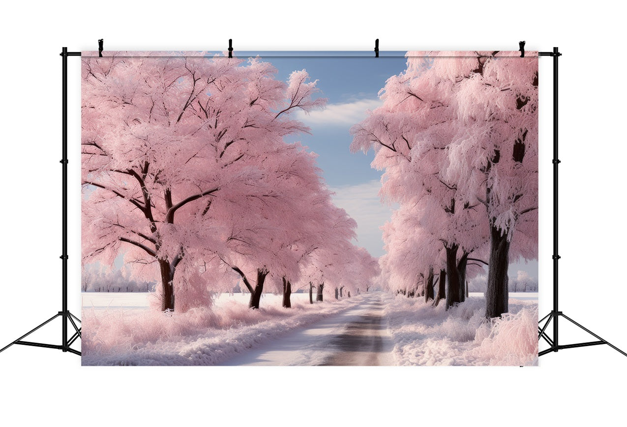 Road Through Frosted Pink Winter Landscape Backdrop BRP9-278