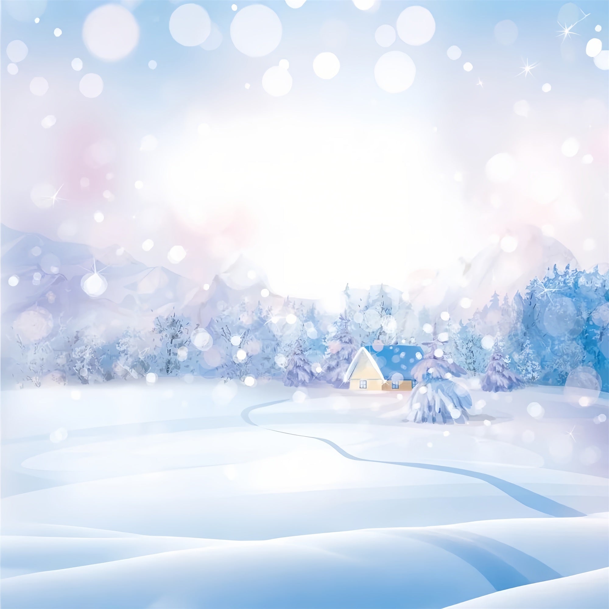 Winter Pastel Bokeh Snow Landscape Backdrop BRP9-279