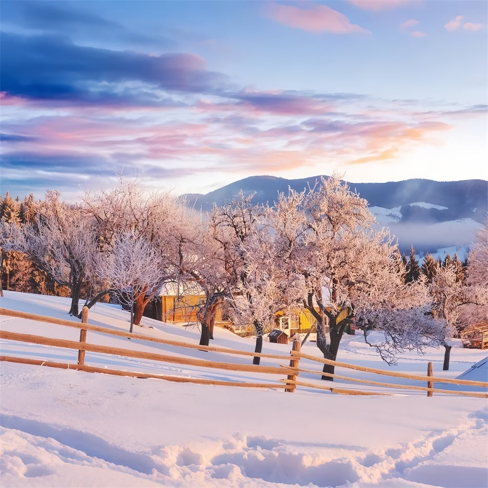 Pink Sky Winter Trees Farmhouse Photography Backdrop BRP9-282