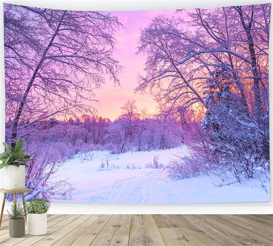 Pastel Winter Sunrise Snowy Forest Scene Backdrop BRP9-283
