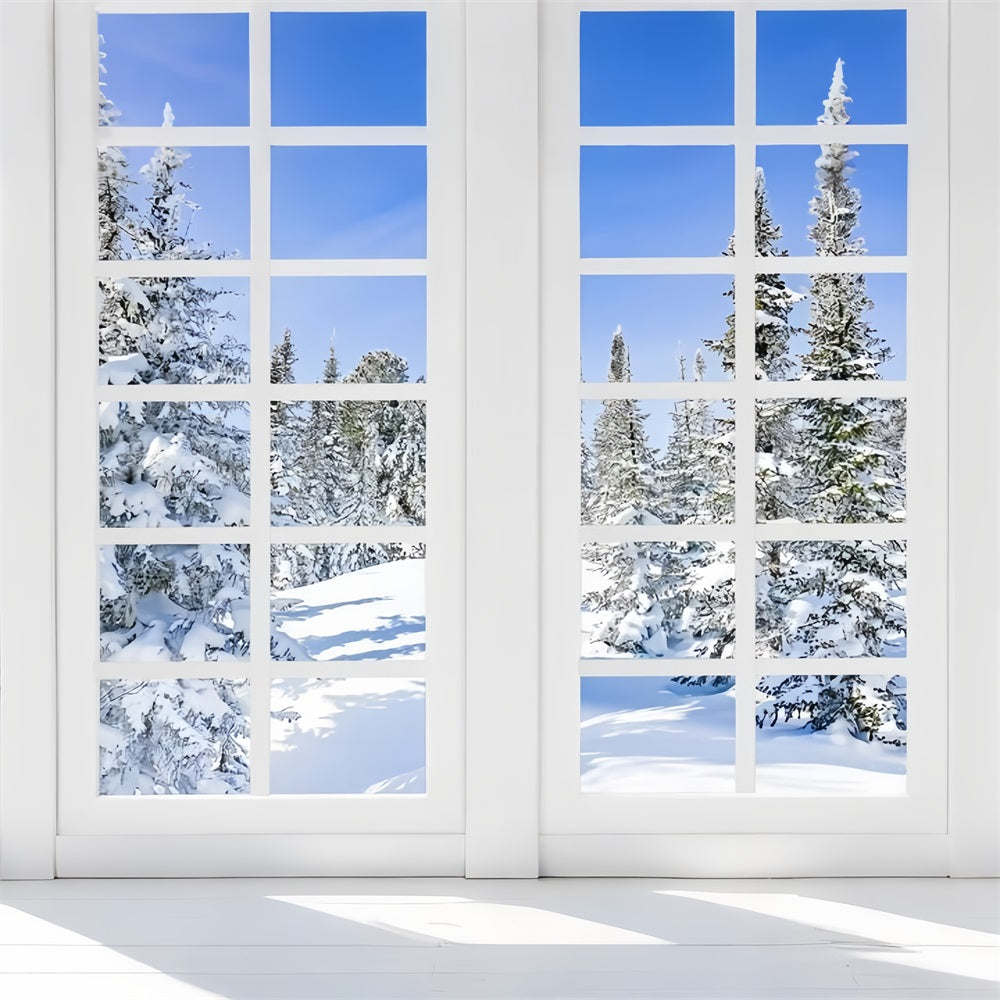 Winter Wonderland Snowy Pines Clear Sky Backdrop BRP9-296