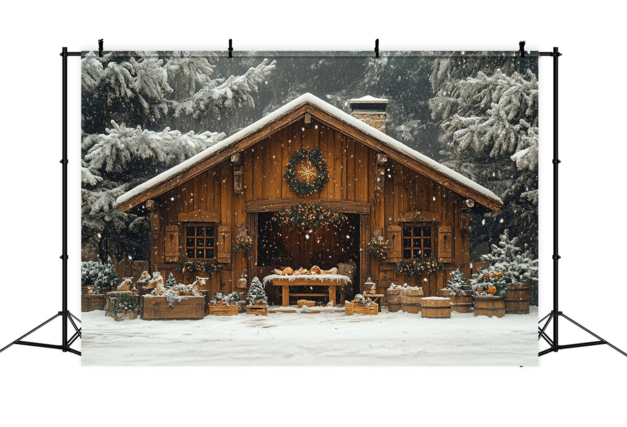 Winter Snow Covered Forest Cozy Cabin Backdrop BRP9-302