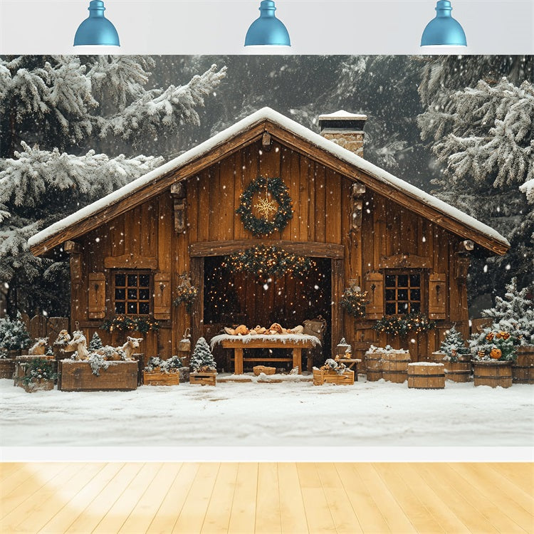 Winter Snow Covered Forest Cozy Cabin Backdrop BRP9-302
