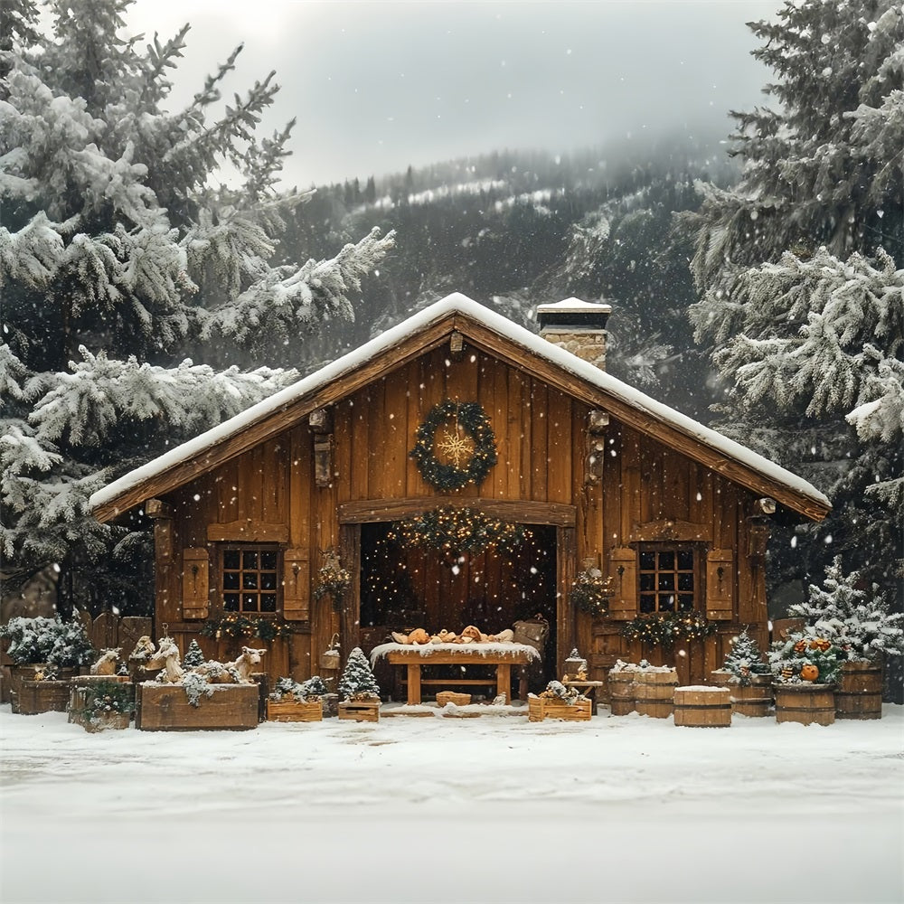 Winter Snow Covered Forest Cozy Cabin Backdrop BRP9-302