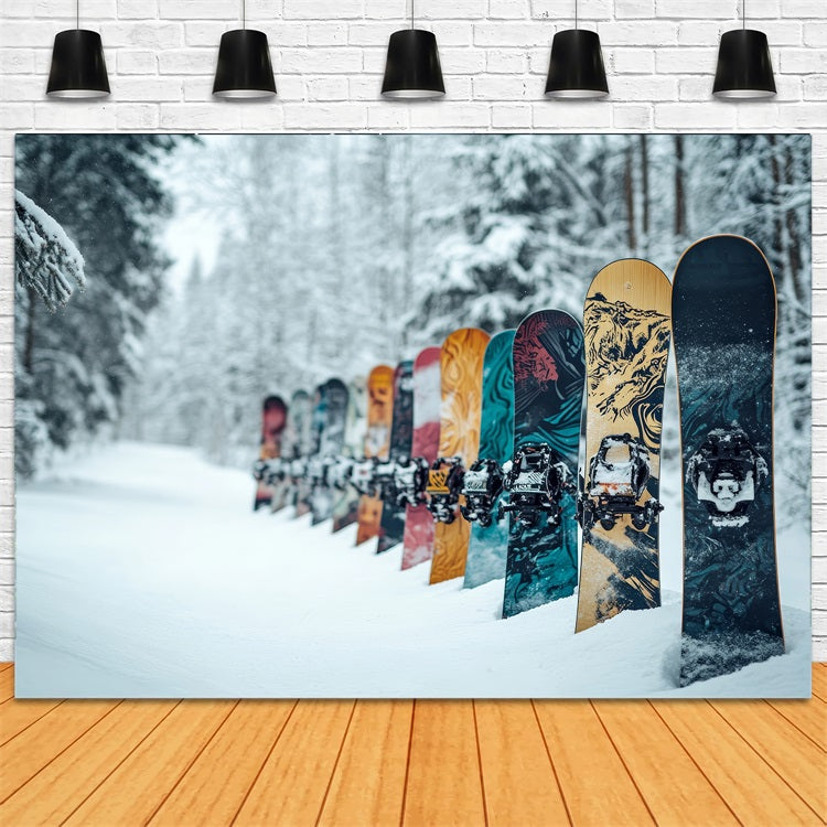 Colorful Snowboards Winter Snowy Forest Backdrop BRP9-303