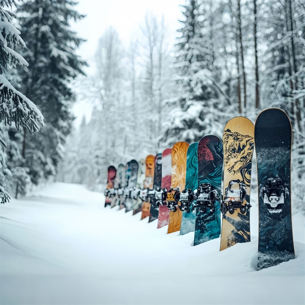 Colorful Snowboards Winter Snowy Forest Backdrop BRP9-303