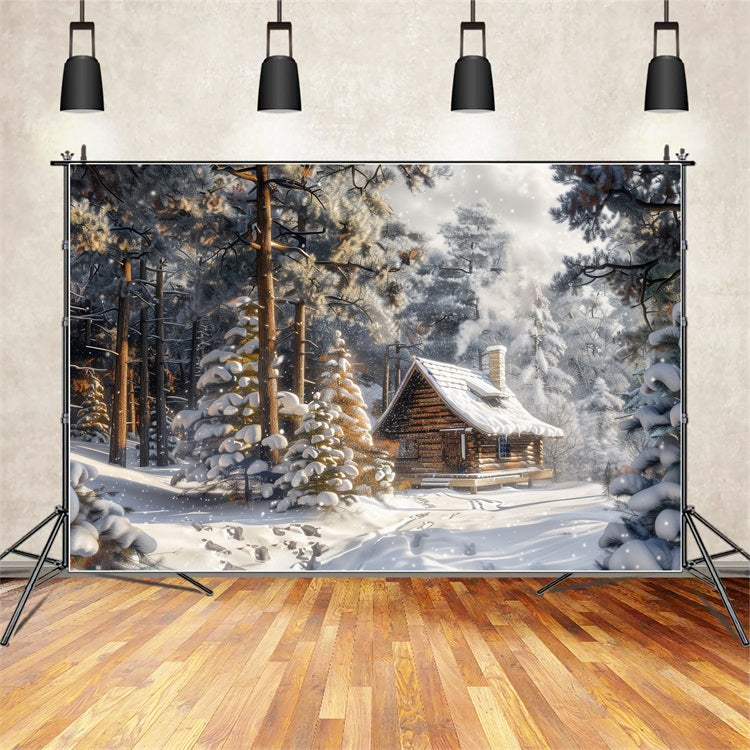 Winter Wonderland Cabin Surrounded Snow Backdrop BRP9-309