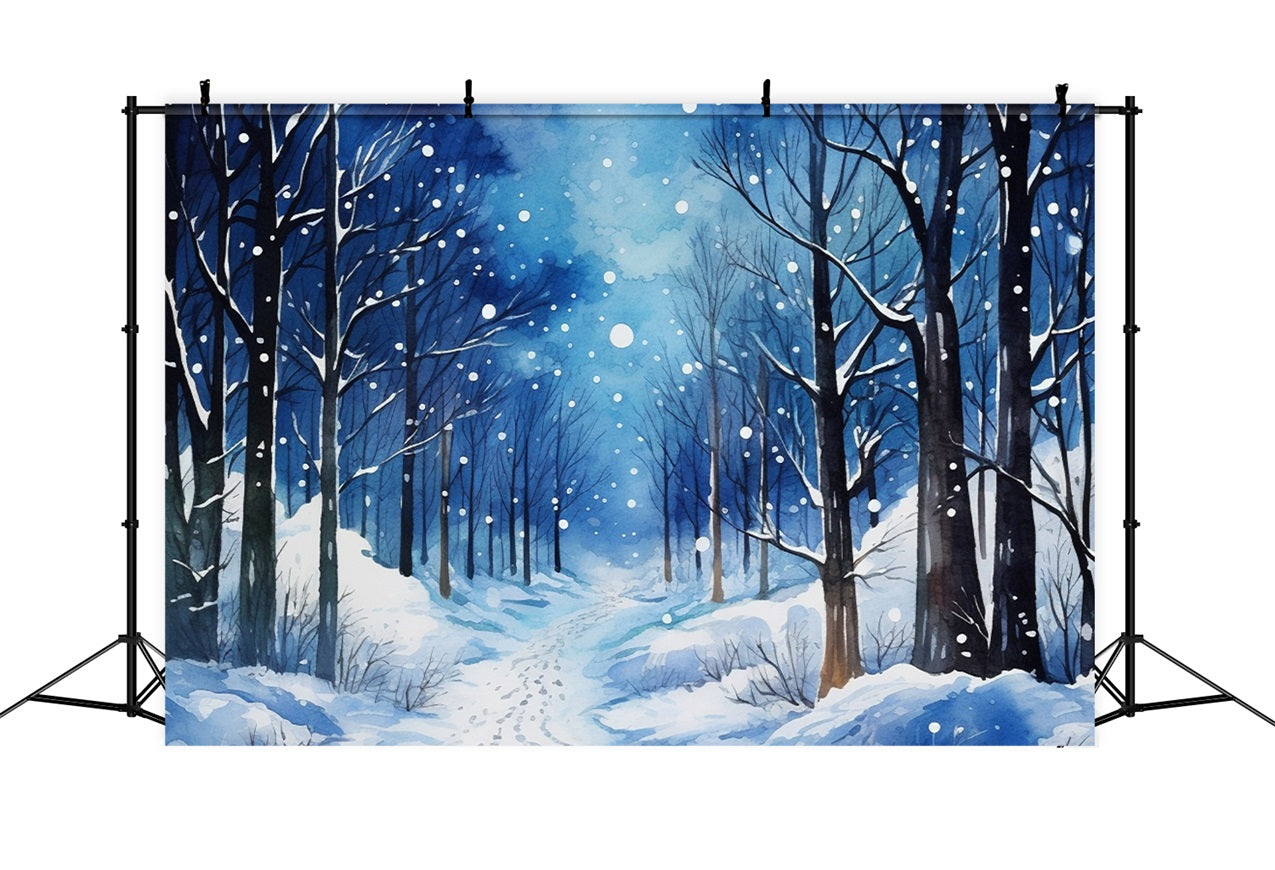 Serene Snowy Night Winter Forest Backdrop BRP9-314