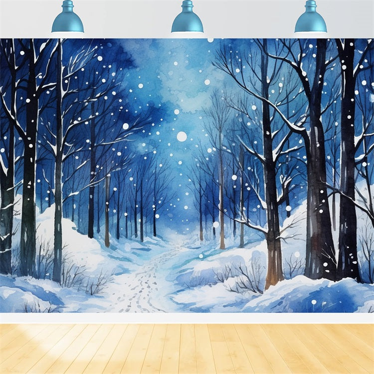 Serene Snowy Night Winter Forest Backdrop BRP9-314