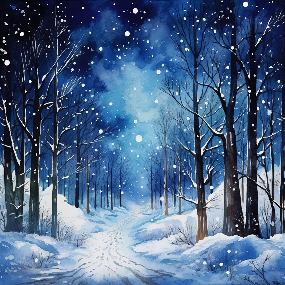 Serene Snowy Night Winter Forest Backdrop BRP9-314