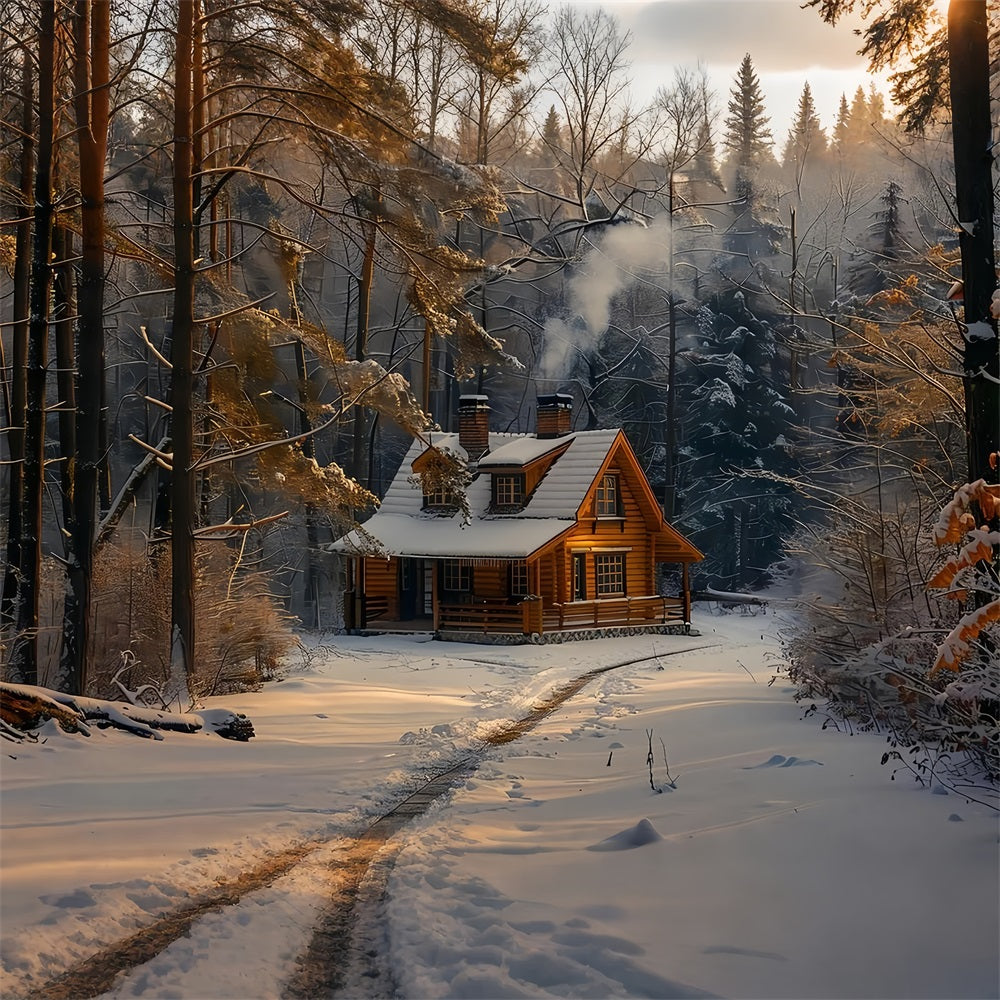 Cozy Log Cabin Snowy Winter Wonderland Backdrop BRP9-328