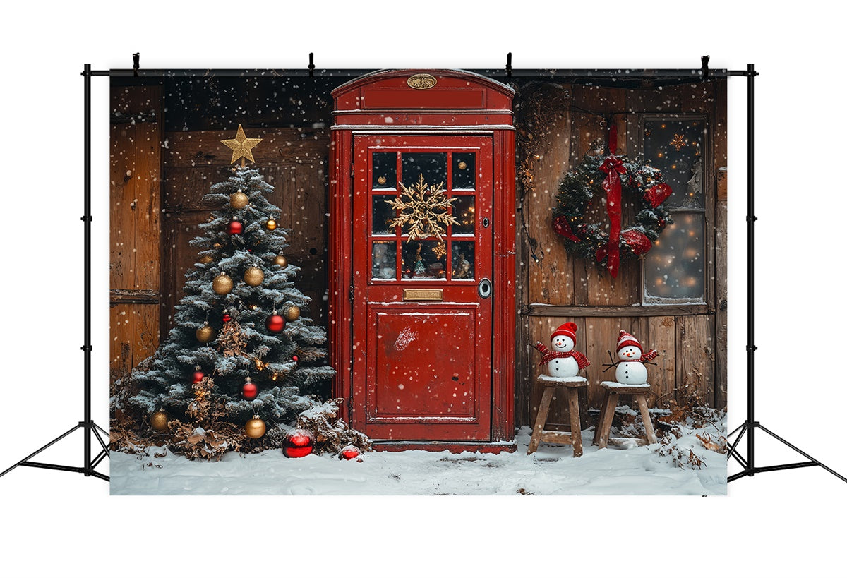 Classic Christmas Red Door Snowman Scene Backdrop BRP9-33