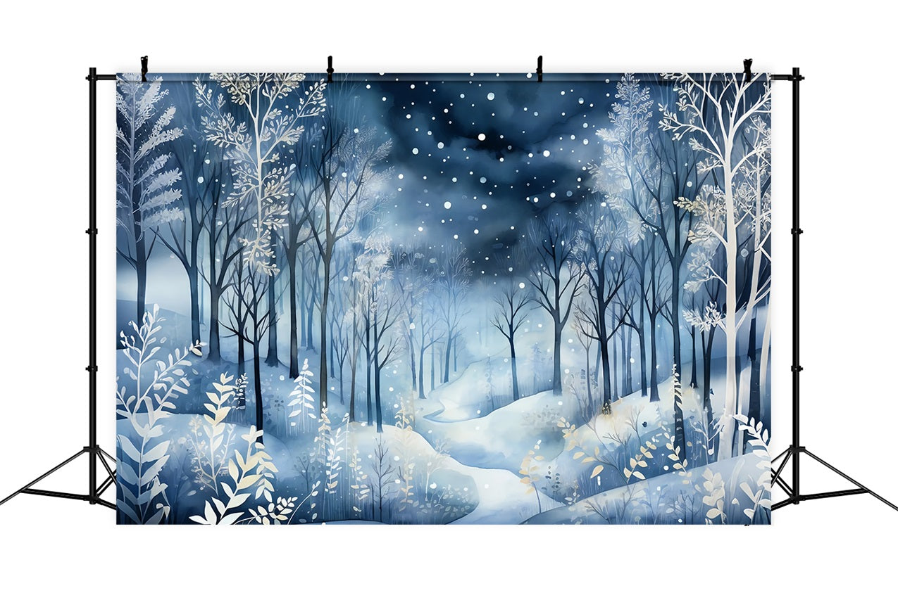 Winter Night Wonderland Falling Snow Backdrop BRP9-348