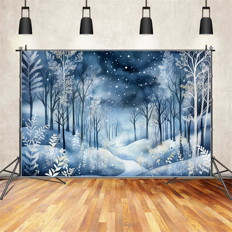 Winter Night Wonderland Falling Snow Backdrop BRP9-348