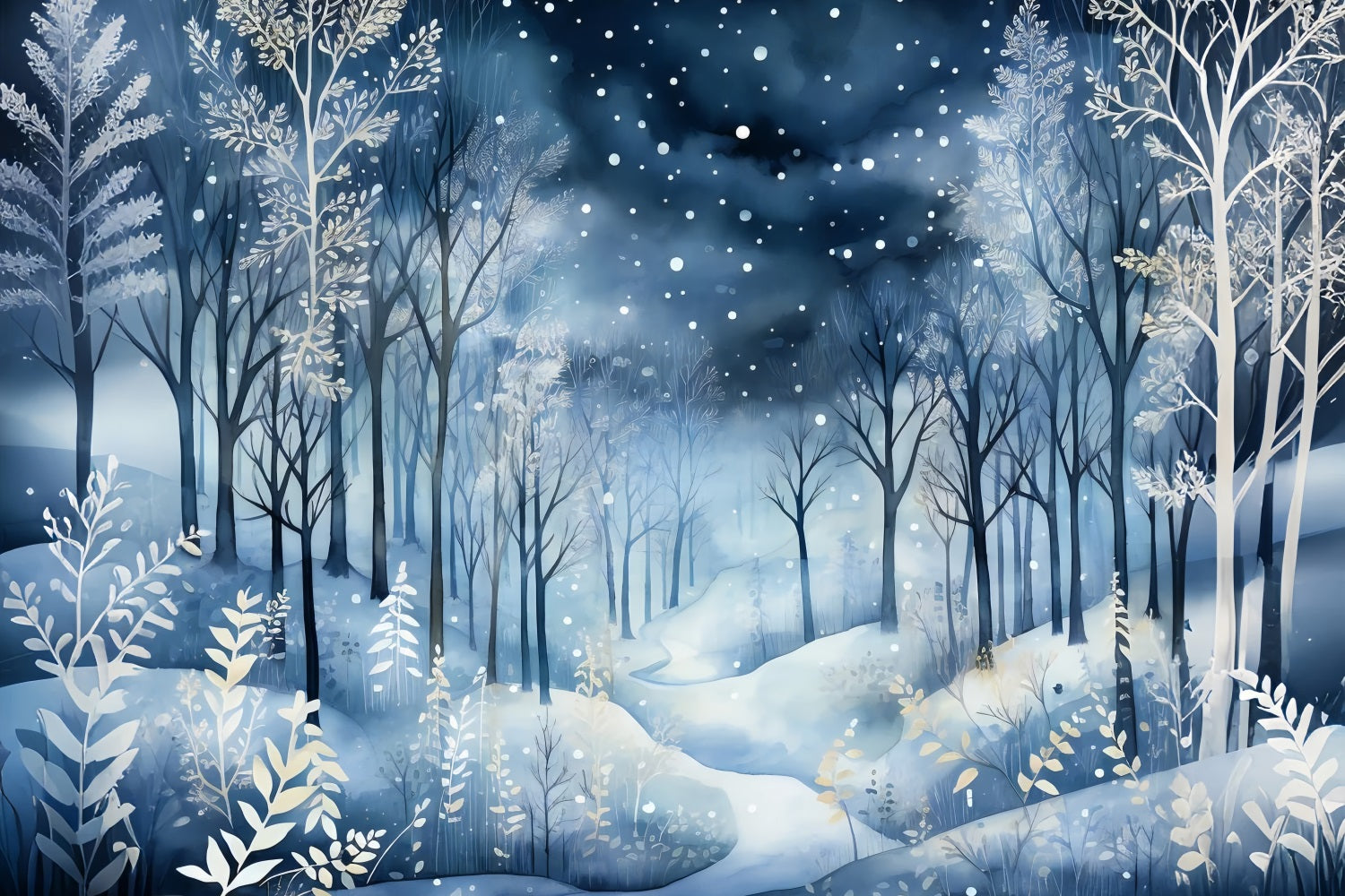 Winter Night Wonderland Falling Snow Backdrop BRP9-348