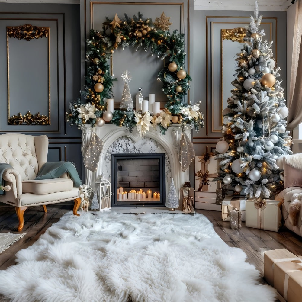 Winter Cozy Living Room Fireplace Scene Backdrop BRP9-369