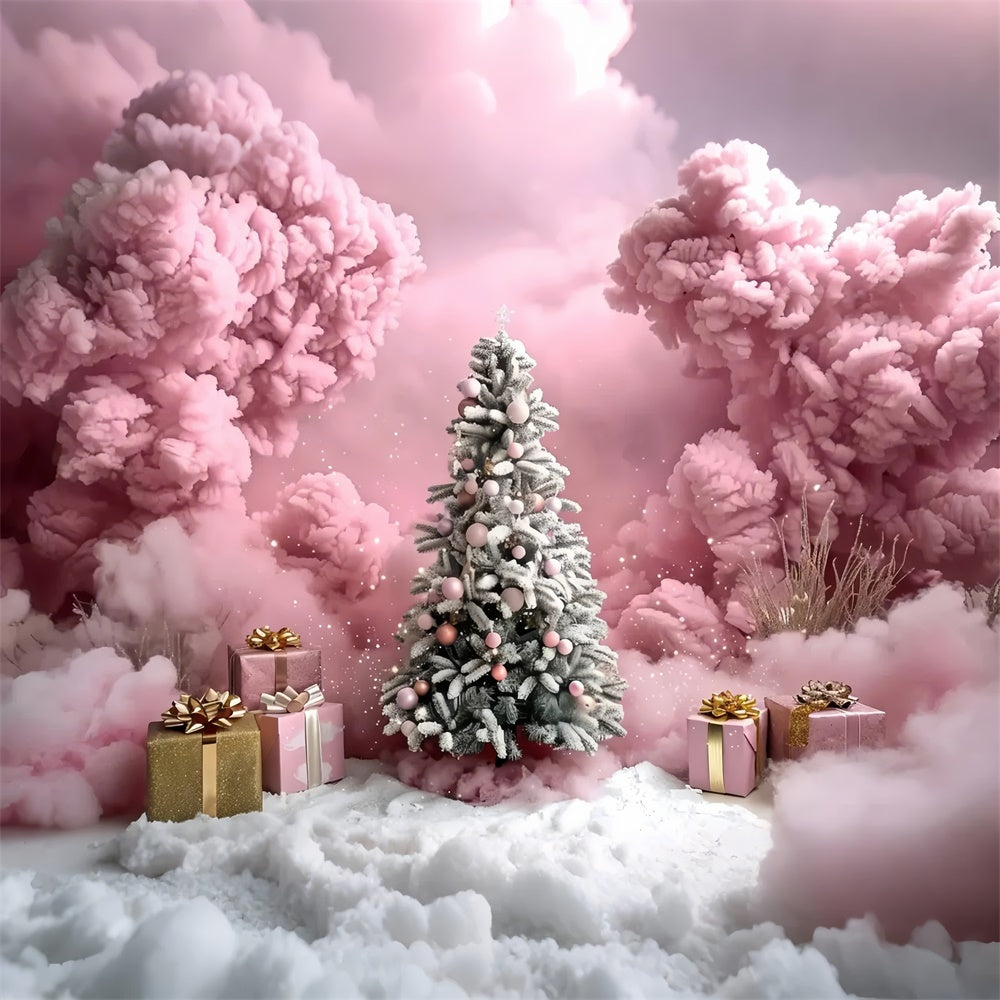 Pink Cloud Christmas Tree Gift Boxes Backdrop BRP9-89
